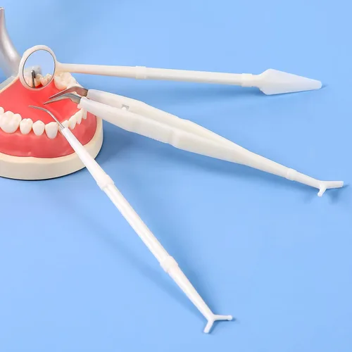 Vista 3 de JMU Paquete de 60 kits de examen dental desechables, juego de 3 instrumentos básicos, embalaje estéril, alicates de sonda explorador de espejo
