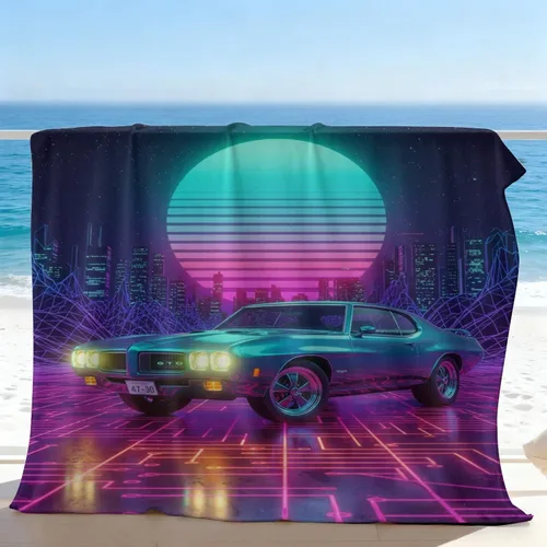Vista 7 de Cyber Synthwave GTO Neon Retro Flannel Blanket, Super Soft Cozy Bed Throw, Versatile Throw Blanket for Bedroom & Sofa Decor (04,30 x 40in)