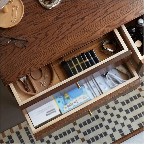 Vista 3 de HIHELO Tocador simple para dormitorio, tocador pequeño, escritorio, juego de taburete de maquillaje de madera con cajón, tocador para tocador