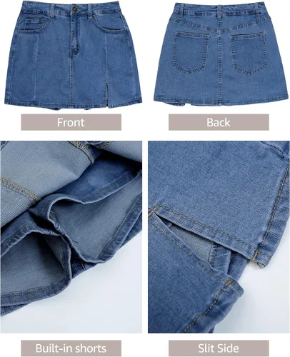 Vista 8 de luvamia Faldas pantalón pantalón corto de mezclilla para mujer, con abertura lateral y pantalones cortos de mezclilla de cintura alta, elásticos