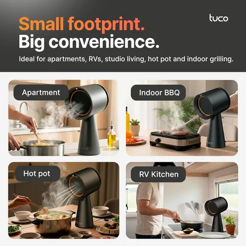 Vista 5 de TUCO Campana extractora portátil, ventilador de extracción de escritorio para cocina con 3 velocidades, filtro triple de polímero, aluminio