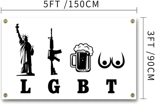 Vista 2 de Liberty Guns Beer Tittes - Póster divertido de pared de cueva de hombre duradero de 3 x 5 pies con ojales de latón. Este hermoso cartel entretenido