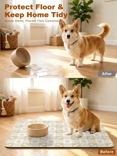 Vista 4 de Tapete de comida para perros, tapete absorbente para alimentación Patas de perro beige