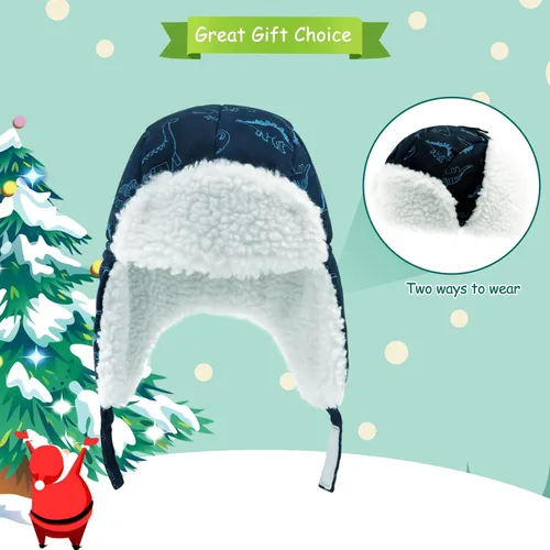Vista 4 de POXIMI Gorro de trampero para bebé, gorro de invierno para niños, resistente al viento, gorro de nieve para niñas, cálido con orejeras con forro