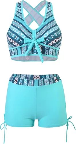 Vista 5 de Traje de baño de dos piezas con aros para mujer, con estampado de moda, con pantalones cortos