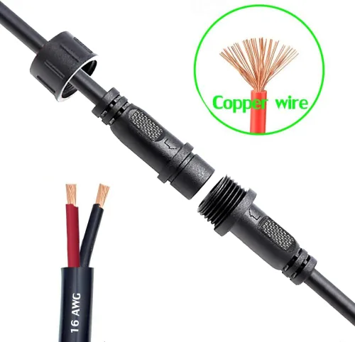 Vista 5 de Conector impermeable de 2 cables, conector LED macho hembra de 2 pines, con cable de extensión IP68 de 16 AWG de 7.9 in para automóvil, barco