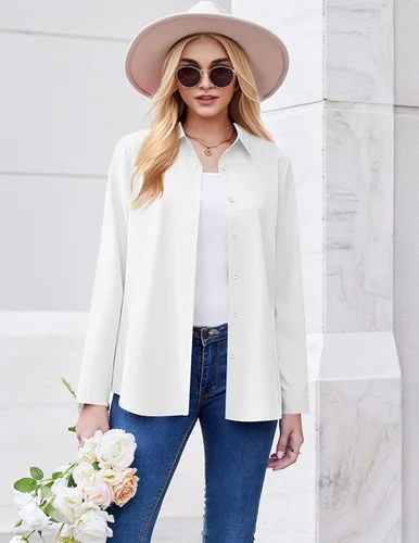 Vista 2 de ZEAGOO Camisa de manga larga con botones para mujer, blusas con estampado floral, trajes de trabajo casuales de negocios, tallas S-XXL