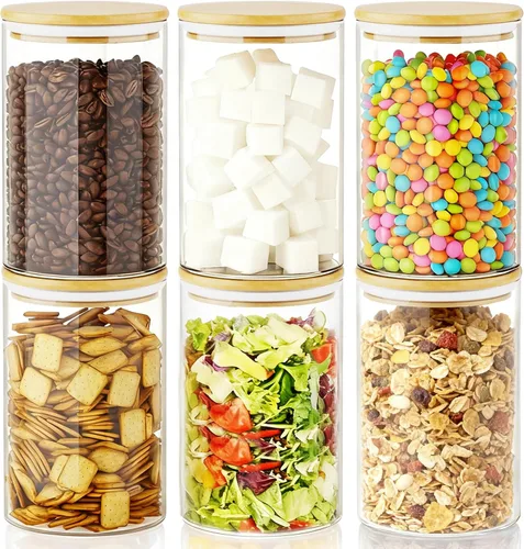 Vista 9 de Recipientes de Café Azúcar Sales - Frascos de 15 oz de Vidrio Hermético Caning con Tapas de Bambú y Cucharas Medidoras, Almacenamiento de Avena