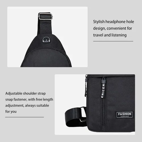 Vista 4 de Pequeña bolsa cruzada negra, bolsa de hombro para hombres y mujeres, bolso bandolera de pecho con una correa de viaje, Negro