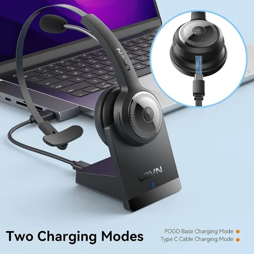 Vista 5 de LEVN Auriculares Bluetooth 5.0, auriculares inalámbricos con micrófono (cancelación de ruido AI), auriculares Bluetooth de 35 horas con dongle USB