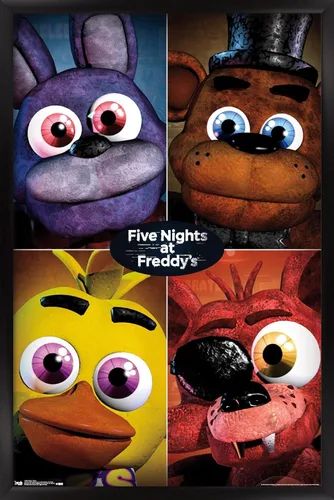 Vista 6 de Trends International Five Nights at Freddy's - Póster de pared cuádruple, 14.725 x 22.375 pulgadas, versión con marco de madera tipo granero