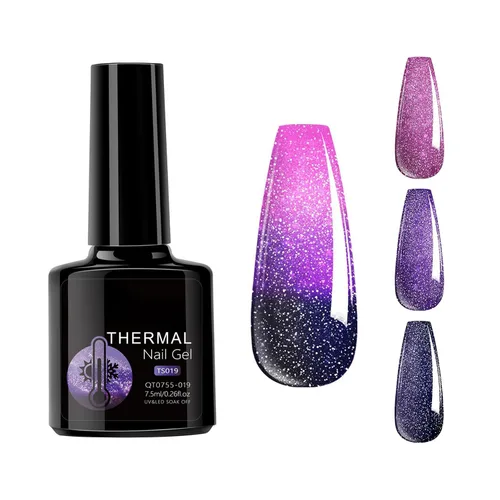 Vista 8 de Esmalte de uñas de gel que cambia de color de temperatura, esmalte de gel con purpurina, diseño holográfico de camaleón, diseño de arte de uñas