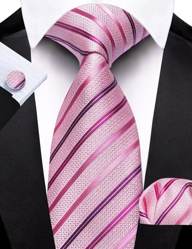 Vista 28 de Barry.Wang Juego de corbatas para hombre, corbata de seda a rayas, tejido a cuadros, gemelos formales, negocios, boda