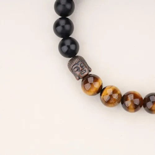 Vista 5 de COAI Pulsera de oración con cuentas de piedra de cabeza de Buda