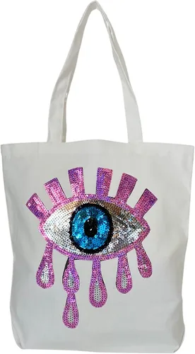 Vista 2 de Bolsa de lona de ojo malvado Bolsa de playa ecológica Bolsa de verano para mujer