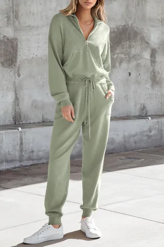 Vista 40 de PRETTYGARDEN Conjunto de suéter de 2 piezas para mujer, sudadera con cremallera, pantalones deportivos, ropa casual