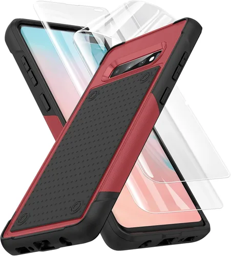 Vista 45 de Jeylly Funda para Samsung Galaxy S10 Plus S10+, ajuste delgado, doble capa, resistente, absorción de golpes, TPU con carcasa trasera de Negro