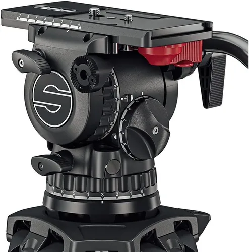 Vista 7 de Sachtler aktiv12T - Cabezal fluido de 3.937 in con trípode de fibra de carbono Flowtech 100 y esparcidor de tierra