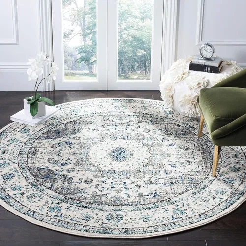 Vista 25 de SAFAVIEH Evoke Collection EVK220B Medallón oriental shabby chic de 2'2" x 4', color gris/dorado, no desprende pelusa, alfombra de acento para sala