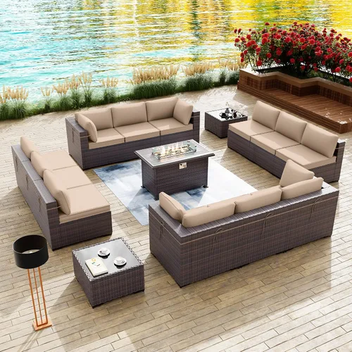 Vista 19 de Kullavik - Juego de muebles para exterior de 6 piezas con sofá modular de ratán de polietileno, color negro