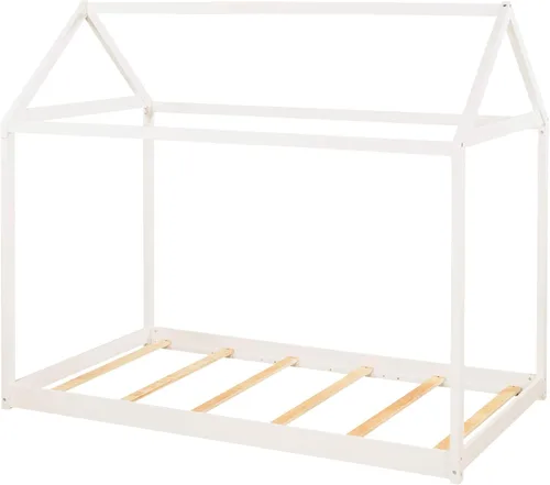 Vista 5 de SOFTSEA Cama de piso individual para niños, cama individual con techo (gris, Twin-House)