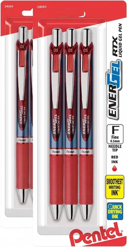 Vista 3 de Pentel EnerGel RTX - Bolígrafo retráctil de gel líquido, (0.02 in), línea fina, punta de aguja, tinta negra, paquete de 3 (BLN75BP3A)