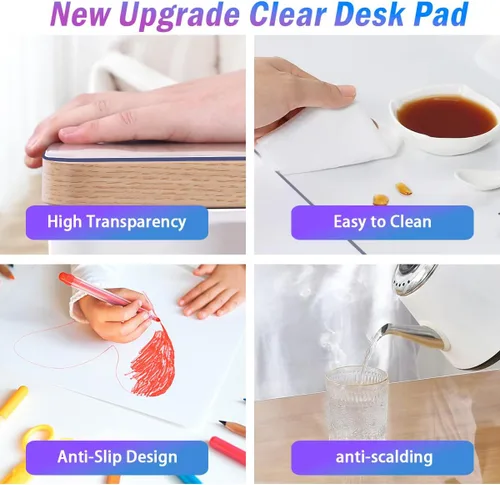 Vista 5 de JanJunDec Protector de escritorio transparente para escritorio, protector de mesa de 14 x 30 pulgadas, tapete de escritorio en la parte superior