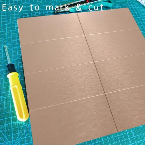 Vista 5 de Paneles de salpicaduras de aluminio para despegar y pegar - 3"x6" Cobre cepillado para decoración de pared de cocina, 80 piezas
