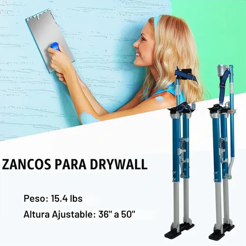Vista 2 de Zancos de Paneles de Yeso Negros de 36"-50" Pulgadas Herramienta de Aluminio con Rodilleras Protectoras Portátiles Ajustables para Pintor Caminando