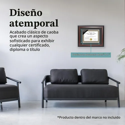 Vista 2 de CreativePF, marco para diploma, de madera de caoba, de 11 x 14 pulgadas, con un paspartú blanco para diplomas de 8.5 x 11 pulgadas, con pie y gancho