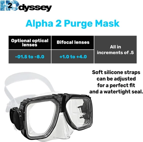 Vista 3 de H2Odyssey Alpha 2 Scuba Mask - Anti Fog Scratch Resistant Masks for Snorkeling - Wide Angle Comfort Fit Diving Mask