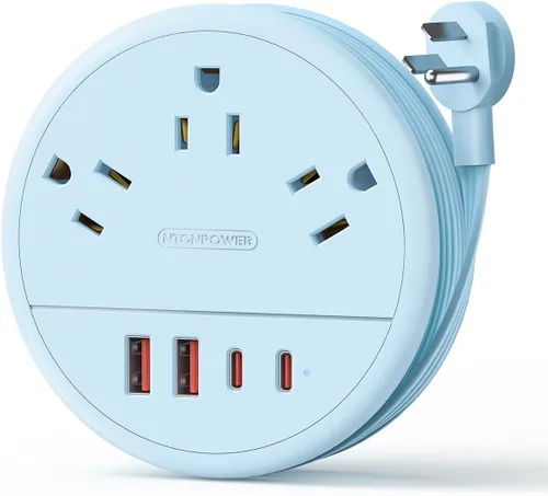 Vista 13 de NTONPOWER - Cable de extensión de enchufe plano, regleta de alimentación de viaje con 2 USB C y 3 tomas 4 puertos USB, cable de extensión plano de 4