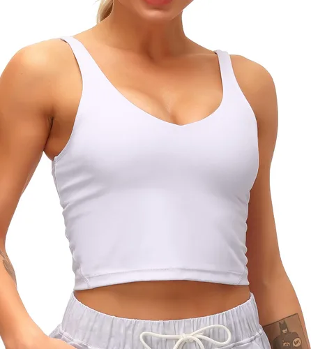 Vista 4 de Dragon Fit - Sujetador deportivo para mujer, corte largo, con relleno, estilo camiseta corta sin mangas para yoga, deportes, entrenar o correr