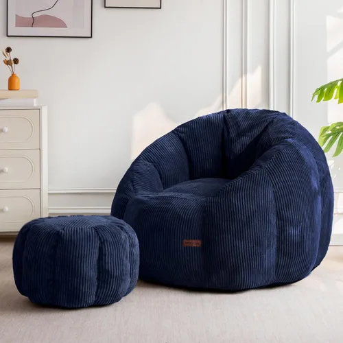 Vista 10 de MAXYOYO - Puf con otomana, silla gigante de calabaza para adultos Beige