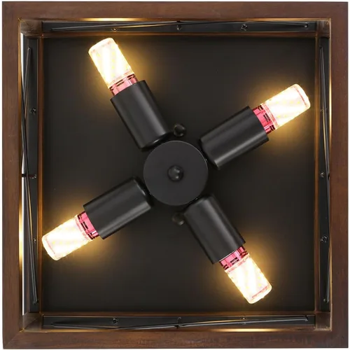 Vista 4 de Lámparas de techo de montaje empotrado de 4 luces, lámpara de techo de madera rústica vintage, metal negro, lámpara de techo industrial retro