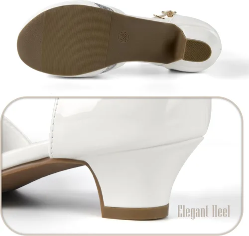 Vista 3 de Zapatos de vestir para niñas, sandalias de tacón alto de piel sintética, perfectas para bodas, fiestas, eventos en la iglesia, escuela y ocasiones