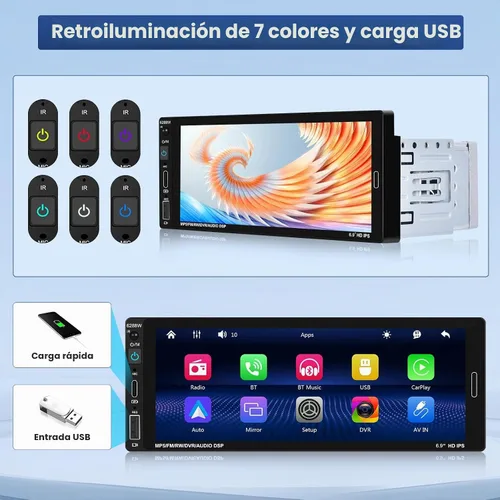 Vista 5 de [Fuluku] Estéreo de coche de 6,9 pulgadas de un solo DIN con Carplay inalámbrico Android Auto Wireless Carplay Android Auto,1 Din Car Radio BT