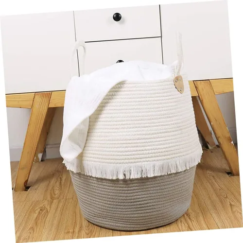 Vista 8 de COLLBATH 1 cesta tejida para cuarto de bebé, dormitorio, papelera variada, portátil, de algodón, práctica con cubos para el hogar, ropa