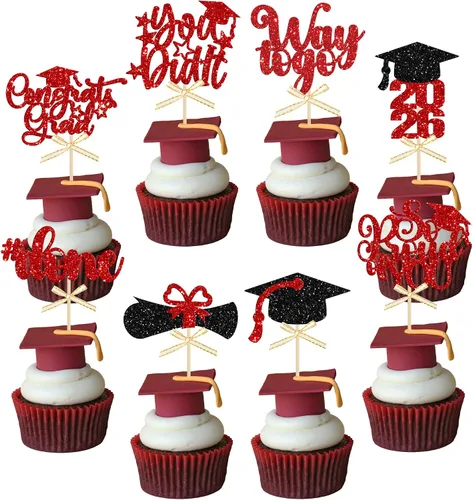 Vista 18 de Gyufise 1 paquete de decoración de pastel de graduación 2025 con purpurina de felicitaciones clase de 2025, decoración de pastel de diploma 2025