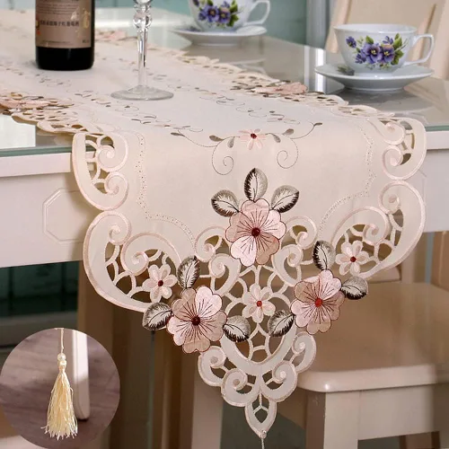 Vista 6 de Arzoe Camino de mesa de encaje con flores europeas vintage, corredores elegantes, decoración de mesa de armario y comedor (borgoña, 16×59 pulgadas)