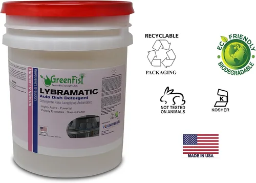 Vista 6 de GreenFist Lybramatic Detergente para lavavajillas comercial de grado industrial [listo para usar] líquido (cubo de 5 galones)