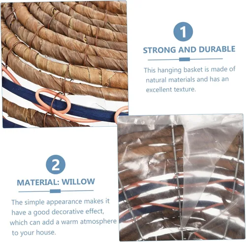 Vista 7 de Willow - Cesta de flores colgante tejida de 12 pulgadas, redonda de ratán natural con cadenas de metal para montaje en pared y techo, almacenamiento