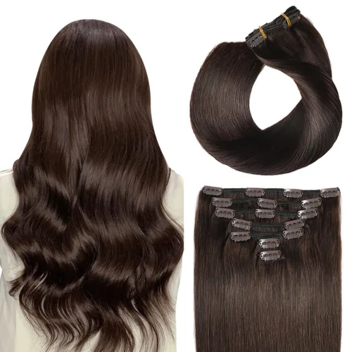 Vista 12 de SUYYA Extensiones de cabello humano real con pinzas, 7 piezas de extensiones de cabello humano Remy liso con clip, para mujer, doble trama, 12 #1