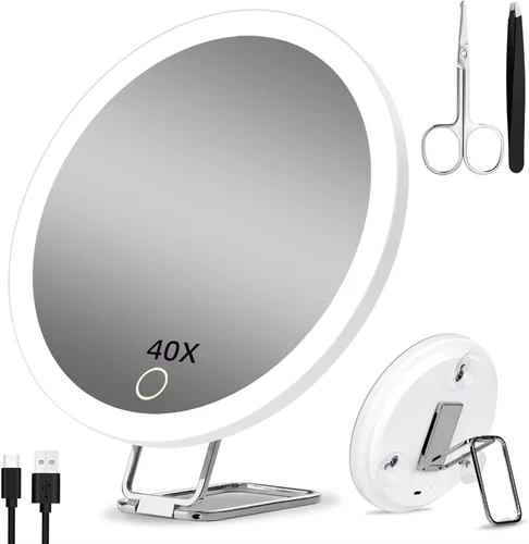 Vista 8 de Espejo de aumento recargable de 6 pulgadas iluminado 10x con ventosas y soporte de mesa 10x - negro