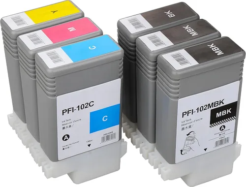 Vista 2 de INK+ Cartucho de repuesto para Canon PFI-102 ImagePrograf iPF500 510 600 605 610 650 655 700 710 720 750 755 760 765 130ML (2MBK, BK, C, M, Y)