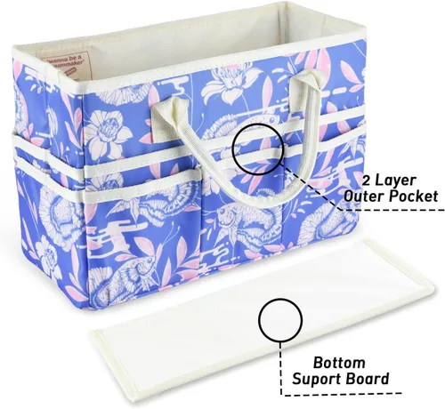 Vista 5 de Bolsa de mano organizadora de manualidades con múltiples bolsillos, gran caddy de almacenamiento de arte con asas para arte, manualidades, costura