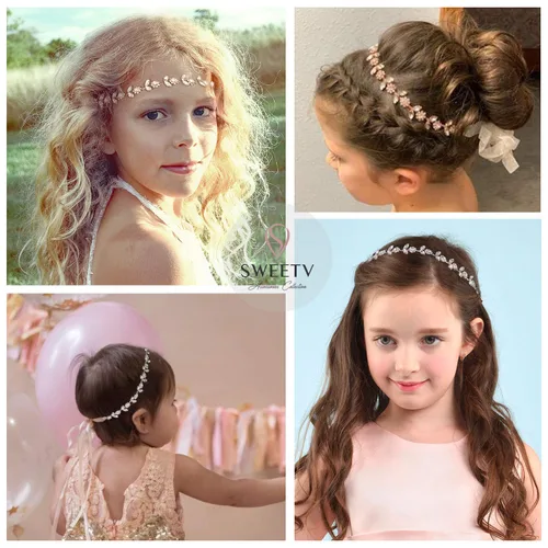 Vista 5 de SWEETV 2 diademas de boda plateadas para niñas, accesorios para el cabello de cristal de princesa para fiesta de cumpleaños, primera comunión
