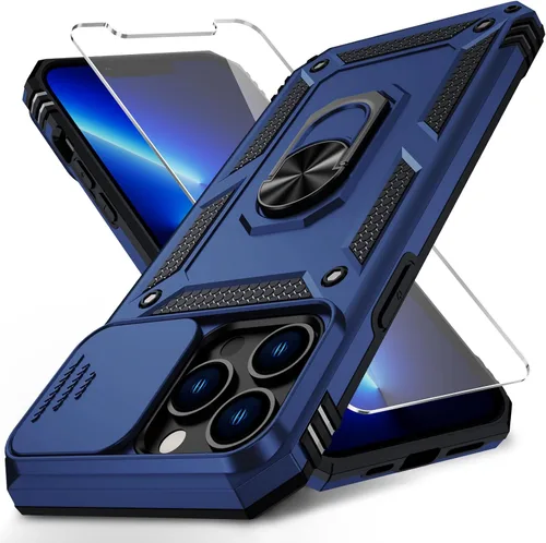 Vista 8 de Vinve para iPhone 13 Pro Max Funda con cubierta deslizante para lente, protector de pantalla HD, protección contra caídas de grado militar, soporte