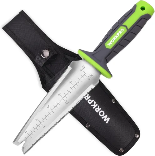 Vista 9 de WORKPRO Hori Hori - Cuchillo de jardín, hoja de acero inoxidable de 7 pulgadas con borde de corte, herramientas de jardín con funda Oxford, mango