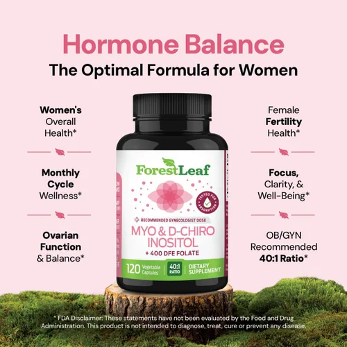 Vista 2 de Mezcla de suplementos de inositol Myo y D-Chiro con folato, equilibrio hormonal, ovulación y apoyo ovárico para mujeres, crecimiento del cabello